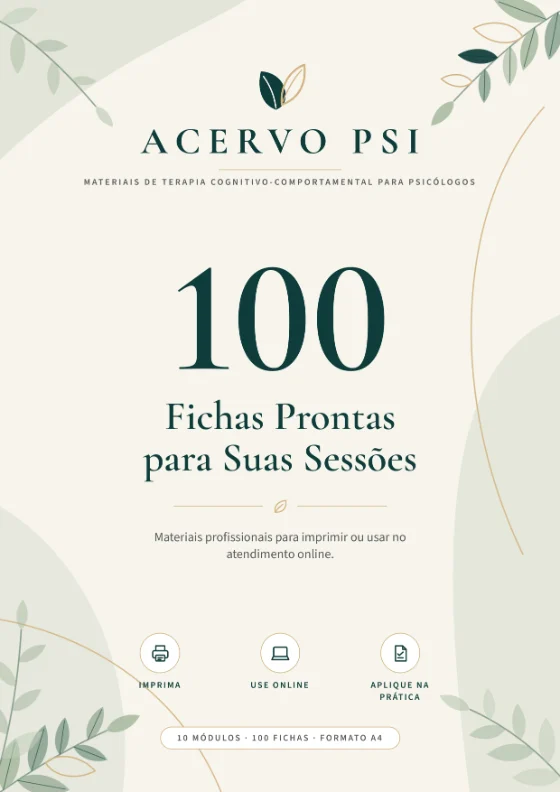 Capa do Acervo Psi: 100 Fichas Prontas para Suas Sessões